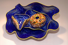 Blue Orange Yellow Barnacle Art Glass Nesting Sets by Robert Kaindl