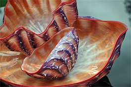 Tan Purple Red Rimmed Barnacle Art Glass Nesting Sets by Robert Kaindl