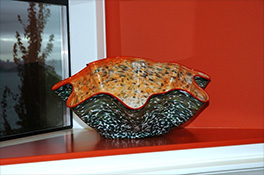 Giant Grey Gray Red Ostrea Bowl Luxury Art Glass by Artist Robert Kaindl