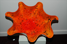 Giant Red Orange Ostrea Bowl Luxury Art Glass by Artist Robert Kaindl