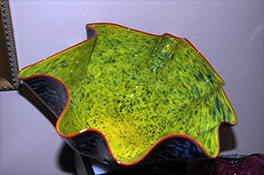 Giant Custom Yellow Ostrea Bowl Luxury Art Glass by Artist Robert Kaindl