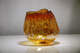 yellow anthias art glass bowls by Robert Kaindl