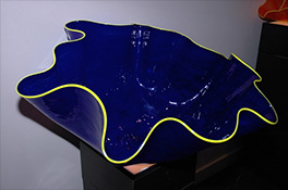 Giant Custom Blue Ostrea Bowl Luxury Art Glass by Artist Robert Kaindl