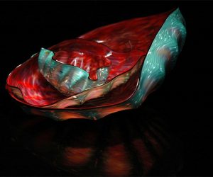 Turquoise Red Rimmed Barnacle Art Glass Nesting Sets by Robert Kaindl
