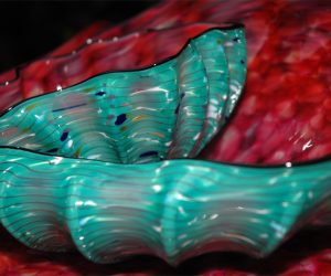 Turquoise Red Black Rimmed Barnacle Art Glass Nesting Sets by Robert Kaindl