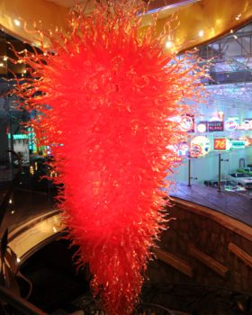 Large Red Chandelier: 22 feet tall, 12 feet wide, weighs 2.5+ Tons